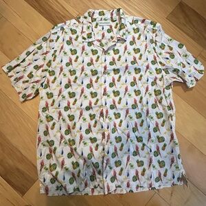 Caribbean White Shirt with Parrot and Pineapple Print